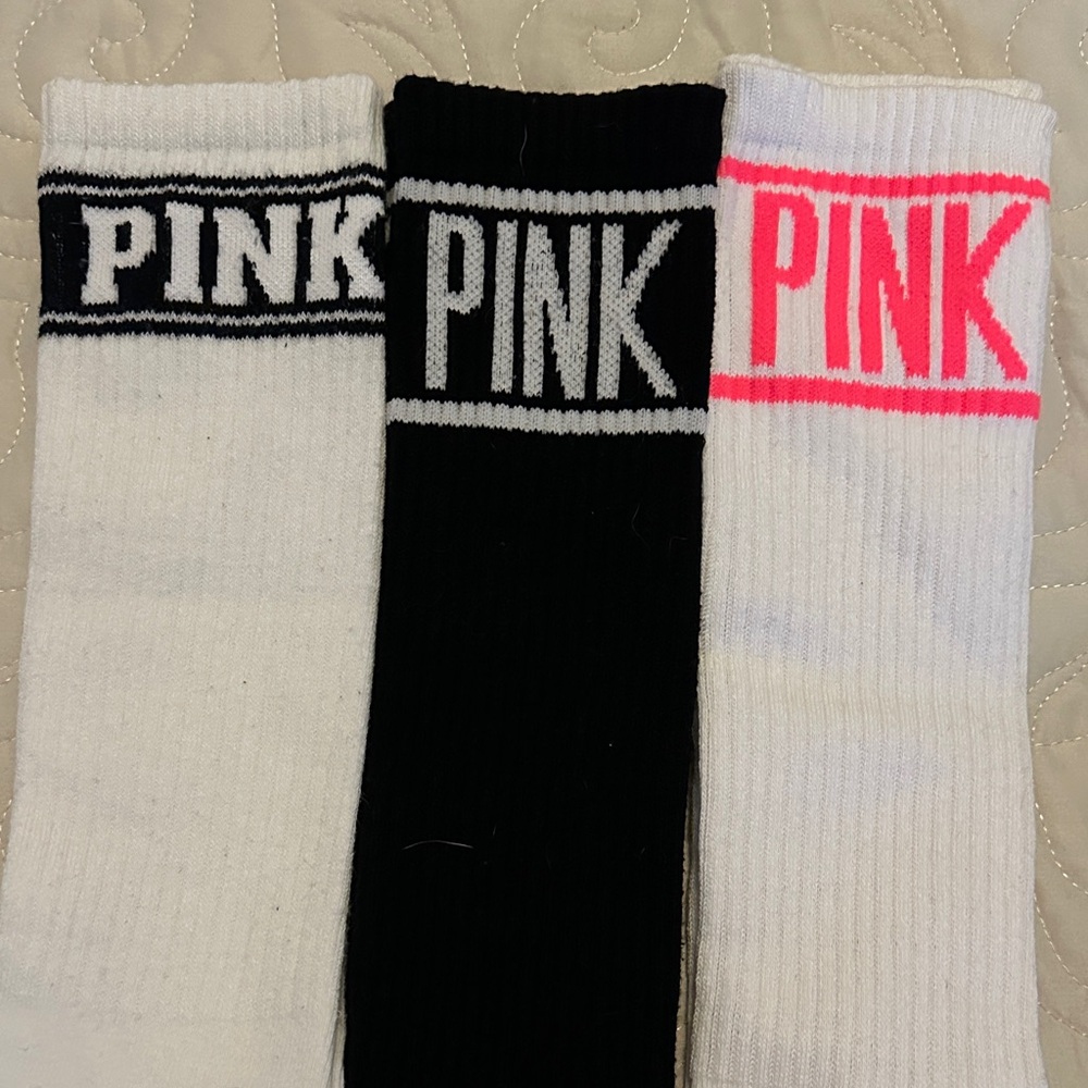 PINK Victoria's Secret Women’s  Trio Socks - Black, White, Neon Pink